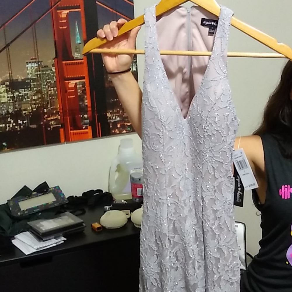 Sequin Hearts long, fancy cocktail dress